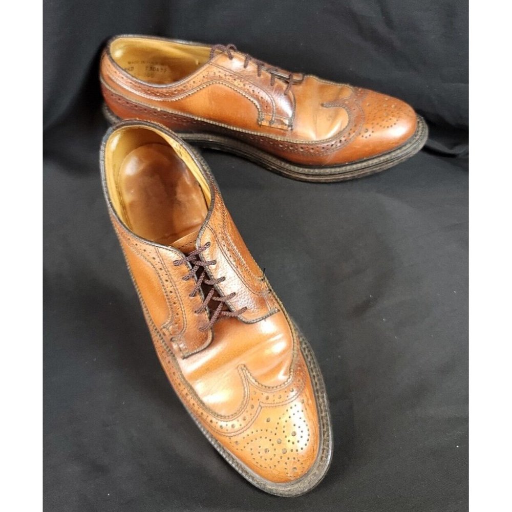 Cognac Wing Tip Leather Loafer Dress Shoe Men's 8.5M made in U.S.A.